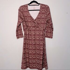 prAna Breathe Faux Wrap Front Burgundy Print Dress